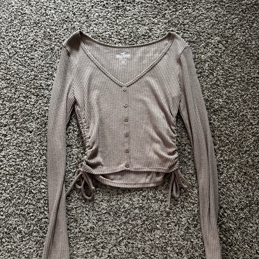 Hollister Brown Ribbed V-Neck Crop Top